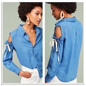 RAILS Romy Indigo Linen Tencel Button Down Long Sleeve Top Sz XS NEW